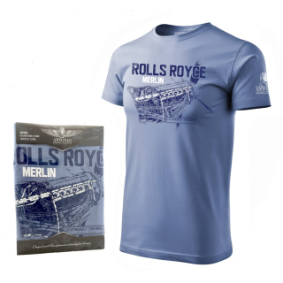 tričko s leteckým motorem Rolls Royce MERLIN modré